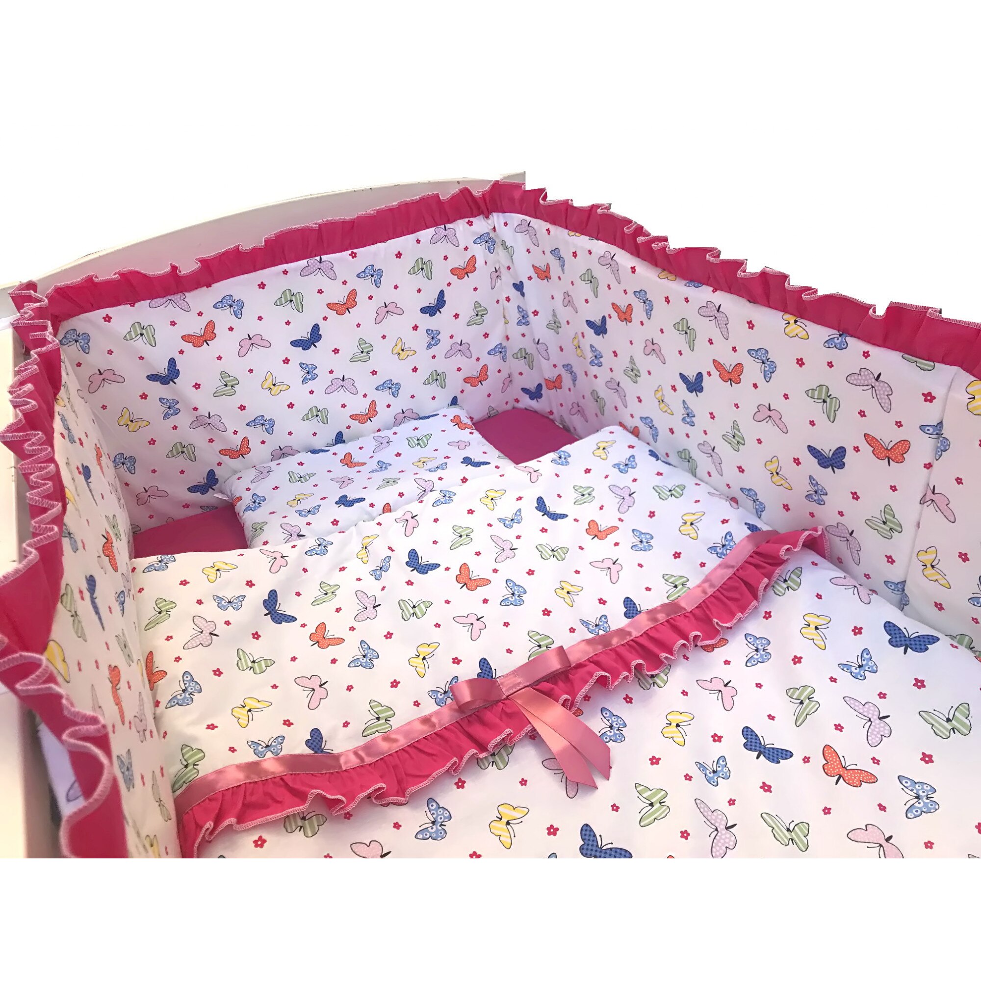 Lenjerie patut bebelusi 120x60 cm Deseda Fluturas ciclam