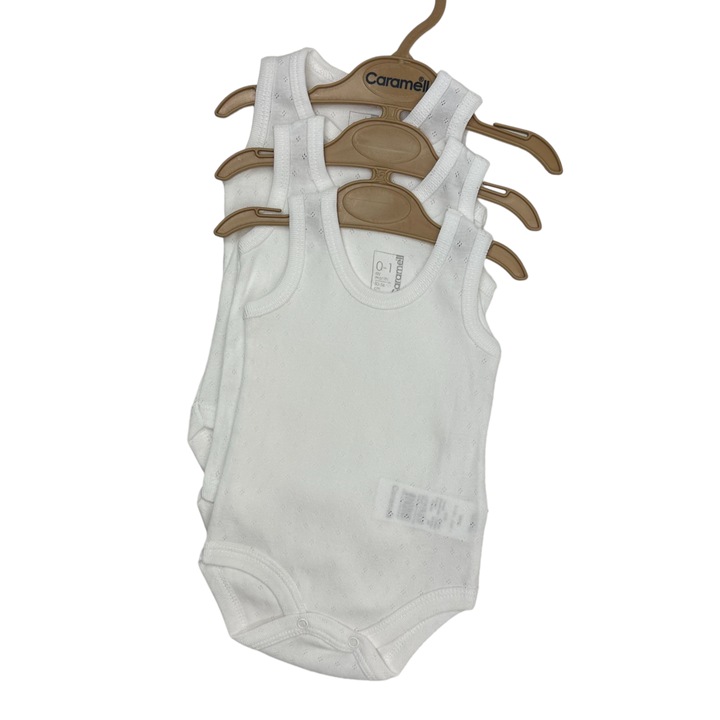 Set 3 body-uri tip maiou pentru baieti, alb, Alb