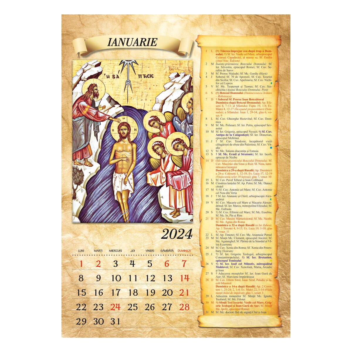 Calendar De Perete 2024 Ortodox Papirus Dulcea Sarutare Format B3 33x47 Cm 13 File Emagro 7195