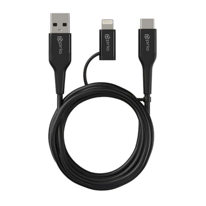 Cablu de incarcare si date USB C si Lightning la USB A 3A 1.2m negru L214