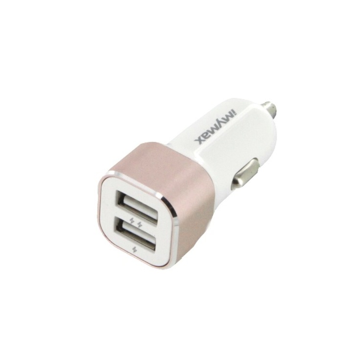 Incarcator auto USB dublu 4, 8A L135, Alb-Rose