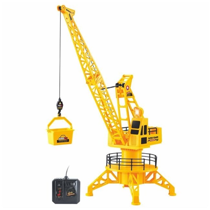 Jucarie Macara de constructie Shopiens® cu rotire la 360 de grade, miscare in sus si in jos cu lumina indicatoare