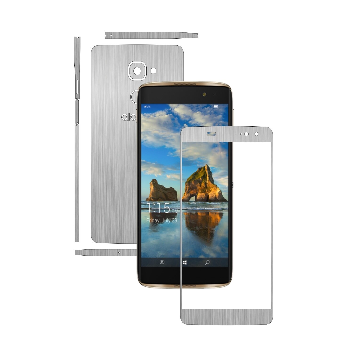 Folie de protectie Carbon Skinz, Husa de tip Skin Adeziv pentru Carcasa, Brushed Argintiu dedicata Alcatel Idol 4S