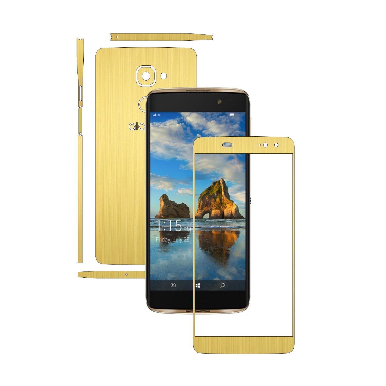 Folie de protectie Carbon Skinz, Husa de tip Skin Adeziv pentru Carcasa, Brushed Auriu dedicata Alcatel Idol 4S