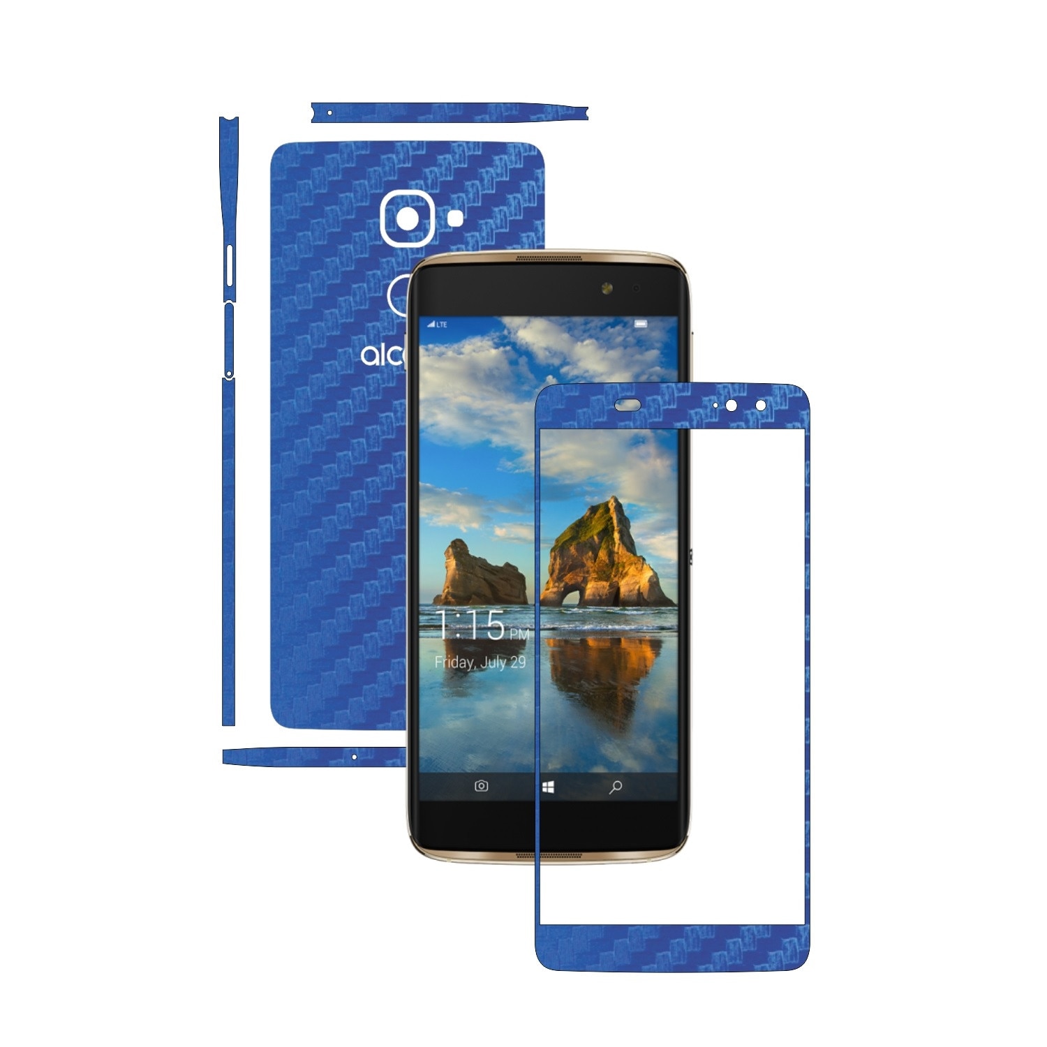 Folie de protectie Carbon Skinz, Husa de tip Skin Adeziv pentru Carcasa, Carbon Albastru dedicata Alcatel Idol 4S