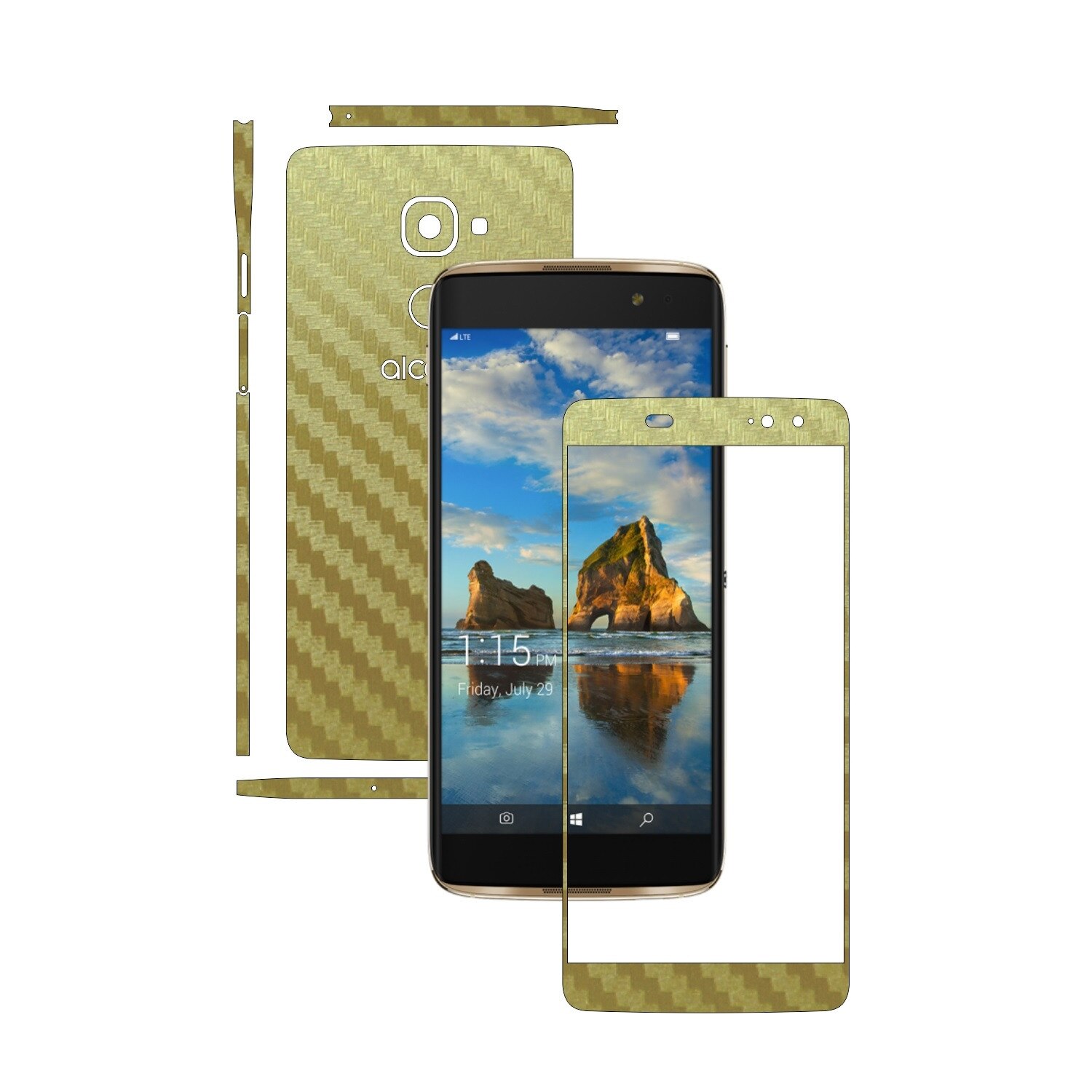 Folie de protectie Carbon Skinz, Husa de tip Skin Adeziv pentru Carcasa, Carbon Auriu dedicata Alcatel Idol 4S