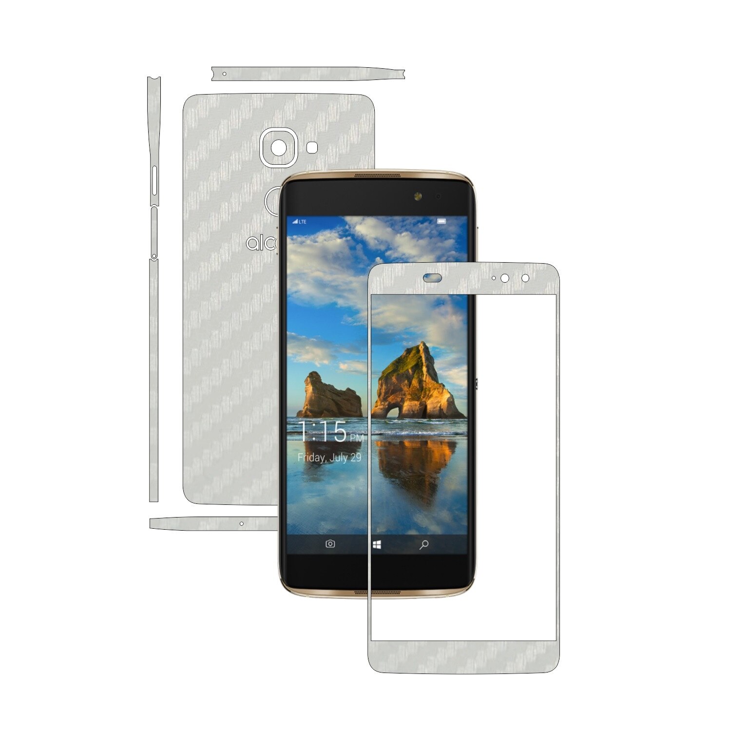 Folie de protectie Carbon Skinz, Husa de tip Skin Adeziv pentru Carcasa, Carbon Alb dedicata Alcatel Idol 4S