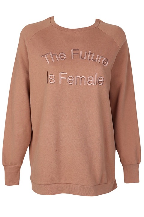 Bluza din bumbac cu inscriptie text, Caramiziu