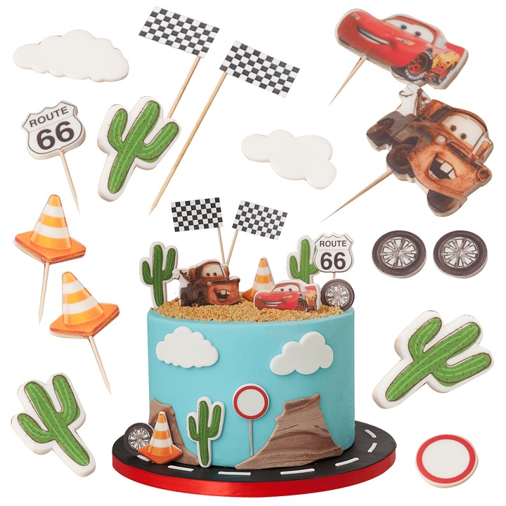 Set decoratiuni masinute tort, Plastic\Hartie, Multicolor