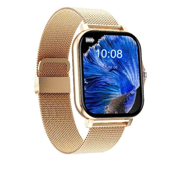 Ceas Smartwatch inteligent MODERON pentru femei tracker fitness cu monitor de ritm cardiac tensiune arteriala somn compatibil telefoane Android si iOS impermeabil cu ecran tactil complet HD de 1,69 inchi