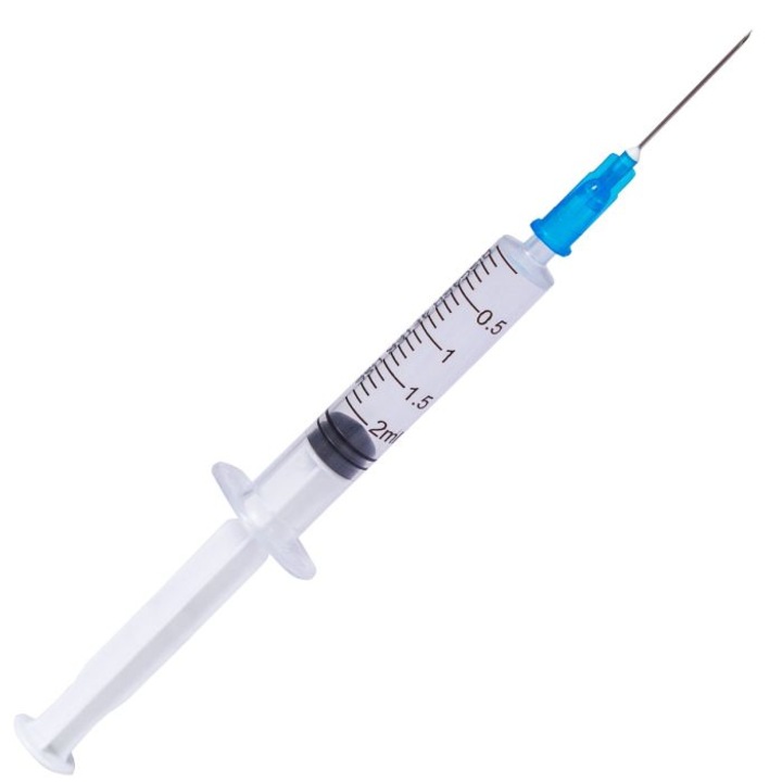 Set 100 bucati Seringi 2.5ml Luer Slip cu ac albastru 23 G ( 0, 6 mm x 25 mm) si 3 componente