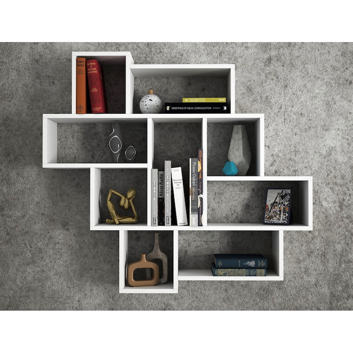 Etajera de Perete, UnicUtil, 115,5 x 14,5 x 103,5 cm, PAL, 5 Rafturi pentru Depozitare, Montare Pe Perete, Finisaj Melaminat, Suporta Pana la 10 kg, Ideala pentru Bucatarie, Birou, Living, Dormitor sau Hol, Design Modern, Neasamblata, Culoare Alb