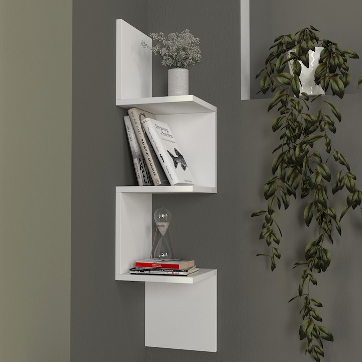 Etajera de Perete pentru Colt, UnicUtil®, Etajera Colt 25 x 25 x 105 cm cu 3 Rafturi pentru Depozitare, PAL Melaminat 18 mm, Montare pe Perete, Design Modern pentru Bucatarie Living Dormitor Birou sau Hol, Neasamblata, Alb