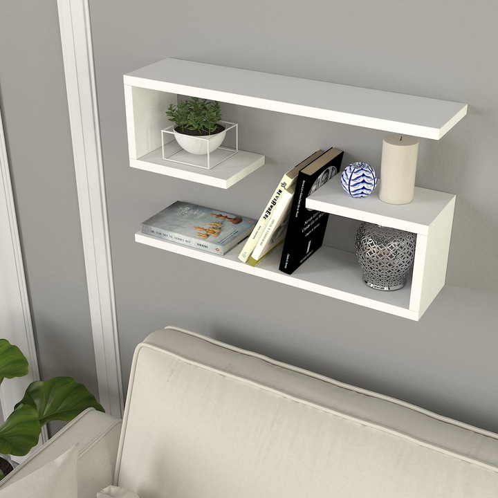 Etajera de Perete, UnicUtil, 60 x 15 x 35 cm, PAL, 3 Rafturi pentru Depozitare, Suporta Pana la 10 kg, Montare pe Perete, Finisaj Melaminat, Ideala pentru Bucatarie, Birou, Living, Dormitor sau Hol, Design Modern, Neasamblata, Culoare Alb