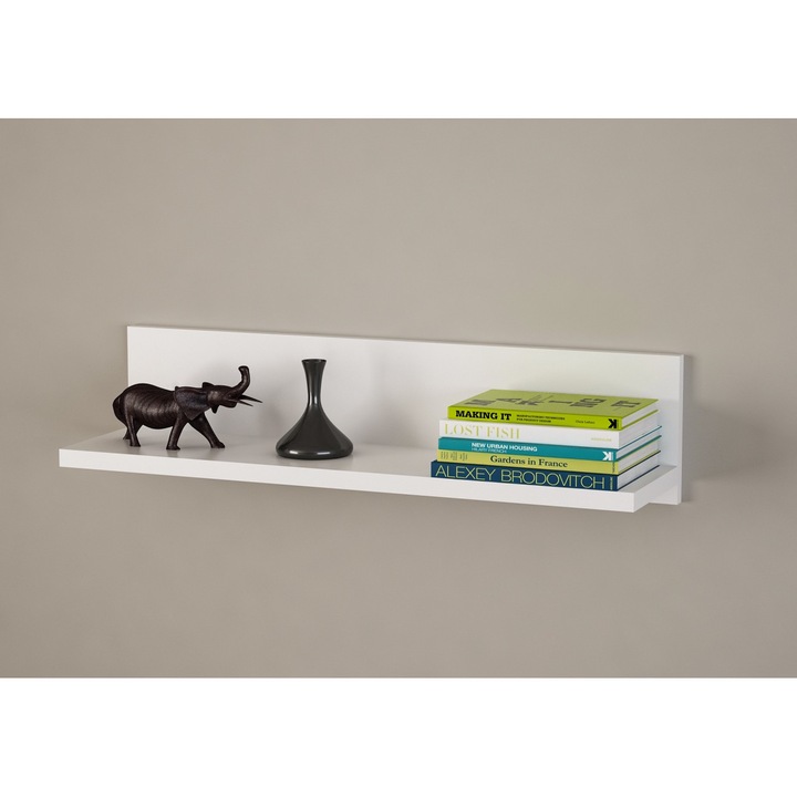 Etajera de Perete, UnicUtil, 60 x 16 x 15 cm, PAL, 1 Raft pentru Depozitare, Suporta Pana la 10 kg, Montare pe Perete, Finisaj Melaminat, Ideala pentru Bucatarie, Birou, Living, Dormitor sau Hol, Design Modern, Neasamblata, Culoare Alb