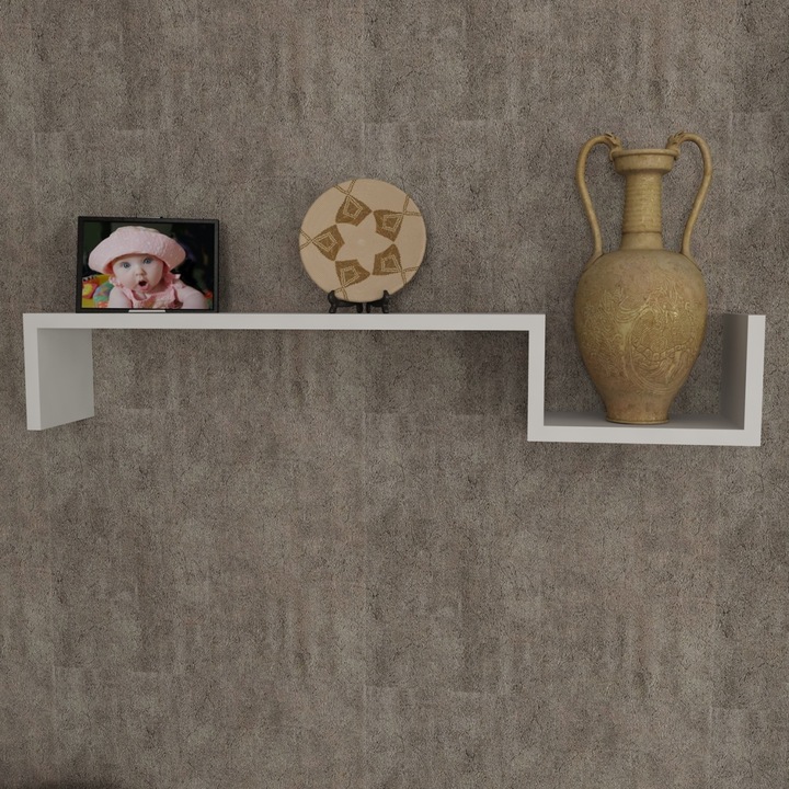 Etajera de Perete UnicUtil®, 87 x 15 x 15 cm, Design Minimalist si Functional cu Polite Ordonate, Ideala Pentru Organizarea Cartilor, Decoratiunilor sau Obiectelor Mici in Hol, Living sau Dormitor, Finisaj Alb Mat Elegant si Versatil
