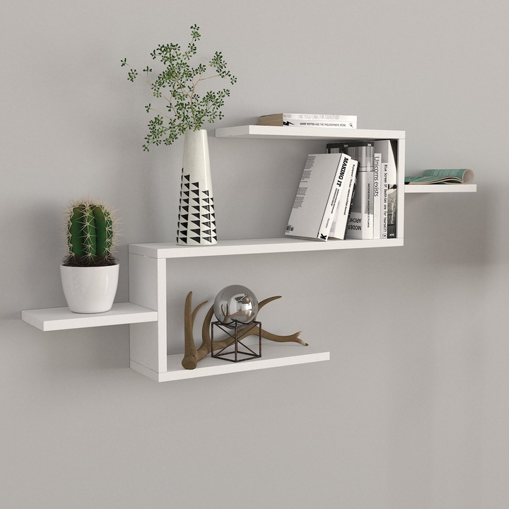 Etajera de Perete, UnicUtil, 101 x 15 x 49 cm, 3 Rafturi pentru Depozitare, Finisaj Melaminat, Montare pe Perete, Suporta Pana la 10 kg, Ideala pentru Bucatarie, Living, Dormitor, Birou sau Hol, Design Modern, Neasamblata, Culoare Alb