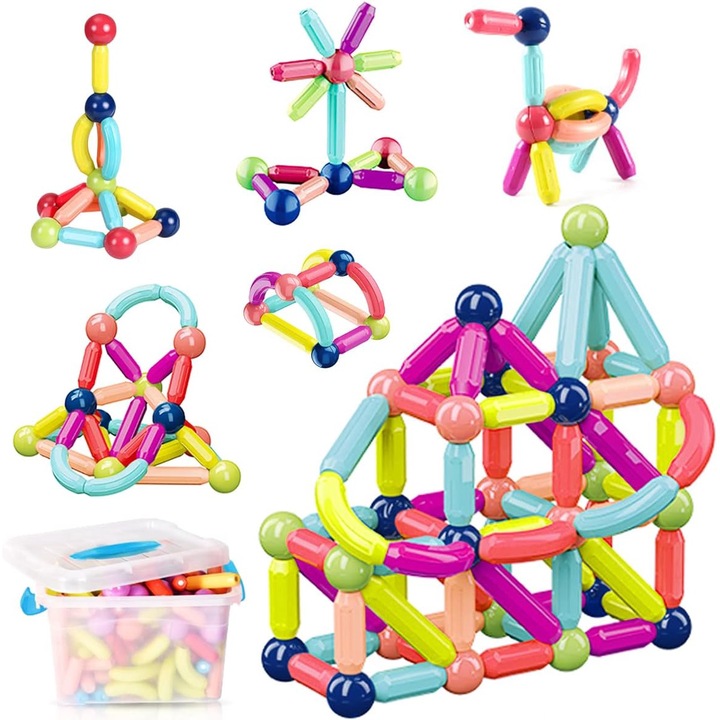 Set constructie magnetic, 42 piese, promoveaza gandirea simbolica, rezolvarea problemelor, perceptia culorilor, sigur pentru copii - SUPERBLOCK