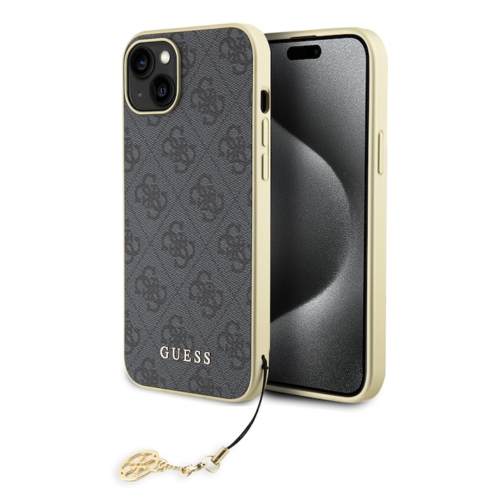 Tok iPhone 15 Plus / iPhone 14 Plus készülékekhez - Guess Hardcase 4G Charms Collection (GUHCP15MGF4GGR) - szürke