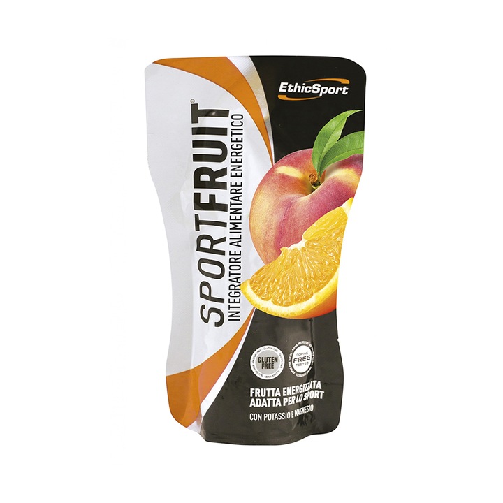 Gel energetic inovator Sport Fruit, carbohidrati, magneziu piersica, ciclism, copii, natural, fara gluten, 630 g, 15 pliculete