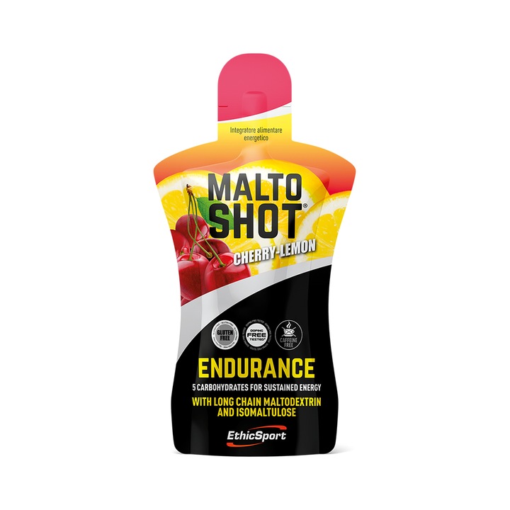 Gel energizant malto shot, carbohidrati, fara cofeina, Cirese, 630 g, 15 pliculete