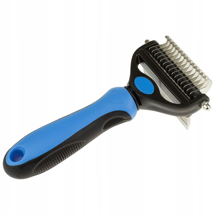 Wesolypupil Kétélű fésű, kutyák nyírásához, Eltávolítja az aljszőrzetet, Prémium, fésű, kék