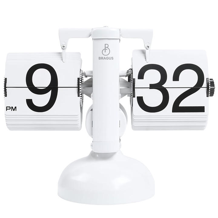 Ceas Retro de Birou, BRAGUS, Orologiu Clasic Retro Elegant, Afisaj cu Cifre Arabe Mari, Ceas Vintage Analogic, Cadoul Ideal, Potrivit in Orice Incapere, Timpometru Decorativ Retro, Intoarcere Automata, Ceas Retro cu Cadran, Otel Inoxidabil, Alb