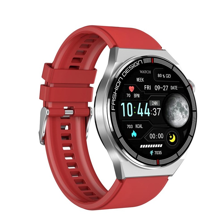 Мъжки Смарт часовник NUBI SK11 PLUS, IPS Дисплей, Bluetooth разговор, Пулс, Калории, Кръвно налягане, Дистанционна камера, Спортни режими, Червен / Силикон