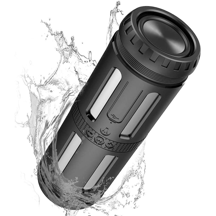Boxa portabila Jormftte, Bluetooth 5.0, subwoofer 5W, acumulator 1200mAh, lumini LED, functie radio FM, set