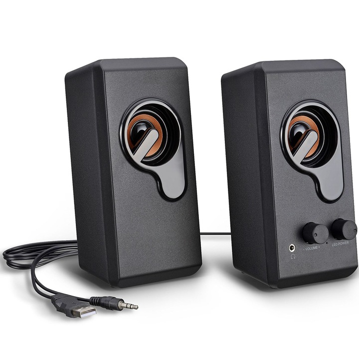 Мултимедийни високоговорители, Mmgoqqt, стерео звук, LED светлини, USB, черни