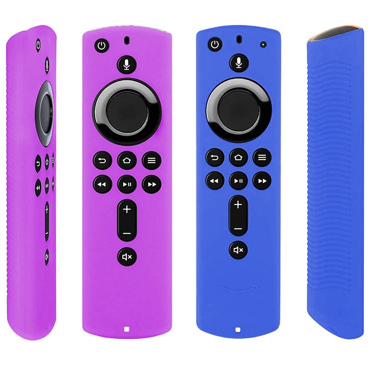 Husa din silicon pentru telecomanda Fire TV, set de 2, negru + rosu, albastru luminos + verde luminos, 15cm
