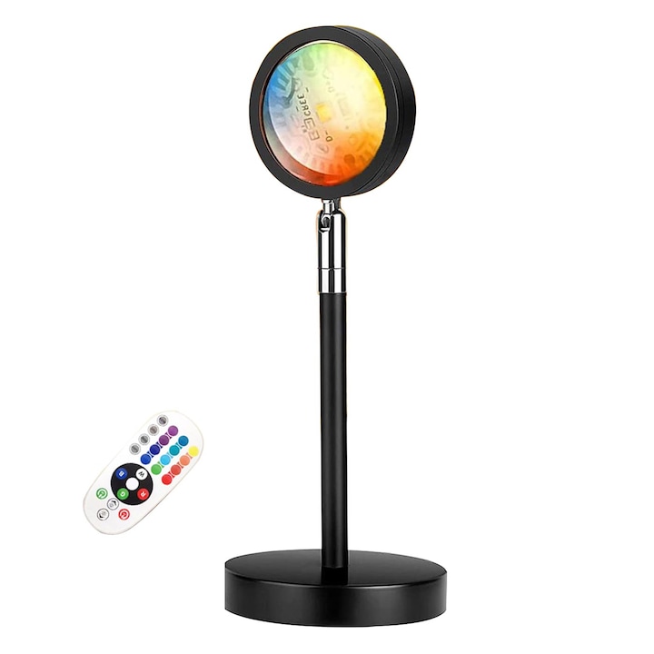 Лампа Sunset Lamp, oein®, ротация на 180 градуса, RGB, с дистанционно управление, Черна