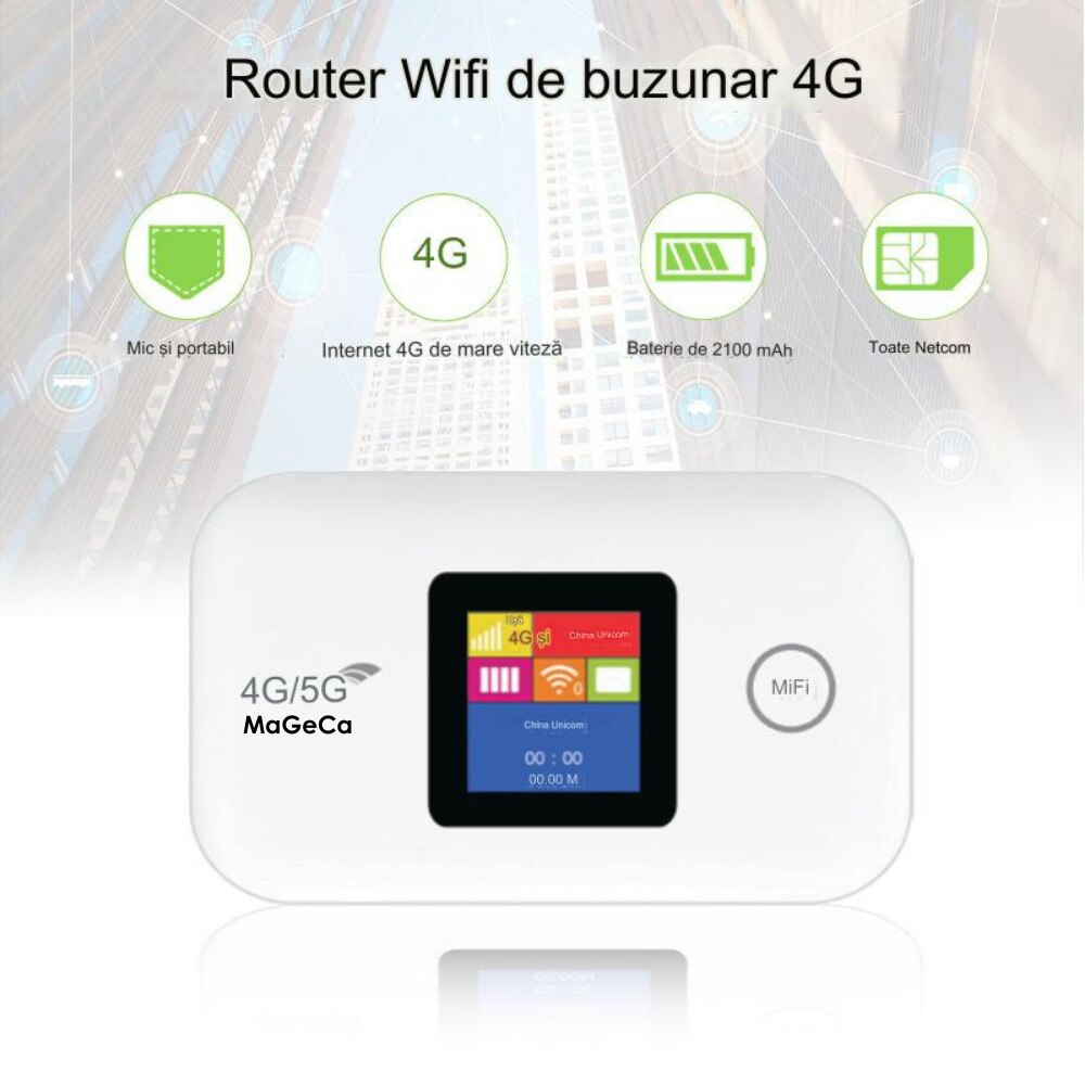 Router wireless MaGeCa® MF880, 4G LTE, 150 Mbps, Ecran color, Baterie ...