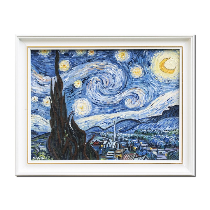 Tablou ArtNova inramat pictat manual, Noapte instelata, 45x35cm ulei pe panza reproducere Vincent van Gogh