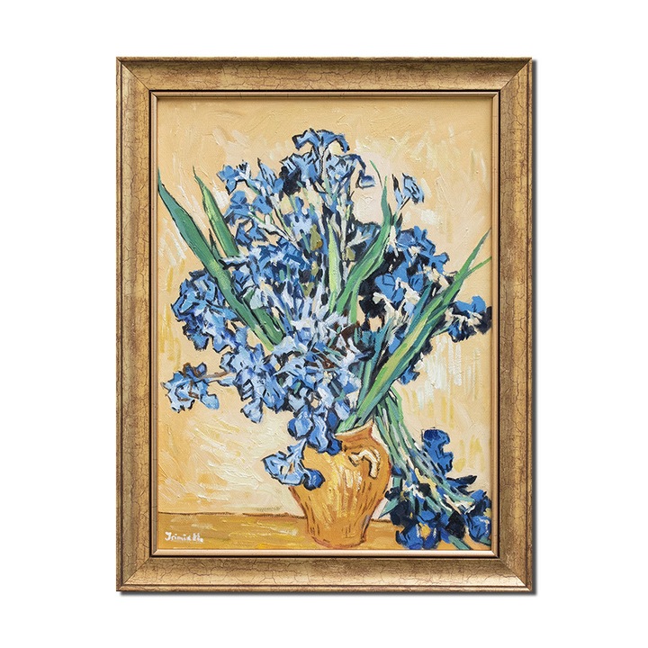 Tablou celebru inramat pictat manual, Vaza cu irisi, 45x35cm ulei pe panza reproducere Vincent van Gogh