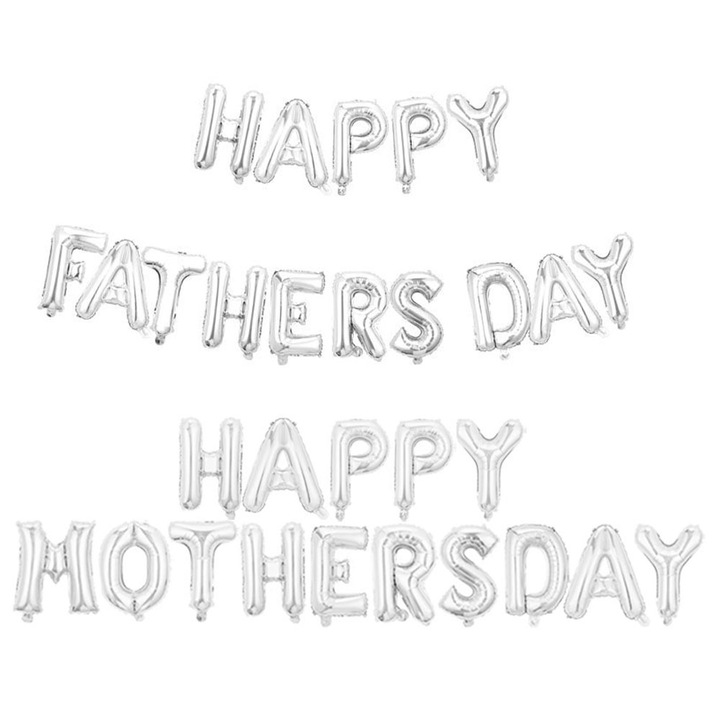 QttvbTna Lufi "Boldog Anyák Napját és Apák napját", Fólia, Ezüst