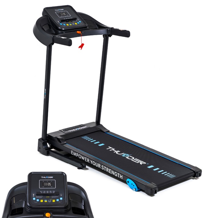 Електрическа бягаща пътека, Thunder, TS-G8000, 2 HP, Bluetooth, Fitshow/Kinomap/Zwift, макс. скорост 12, 8 км/ч, макс. поддръжка 90 кг, 12 предварително зададени програми, 3 степени на наклон, сгъваем, Транспортни колела, Магнитен ключ за безопасност