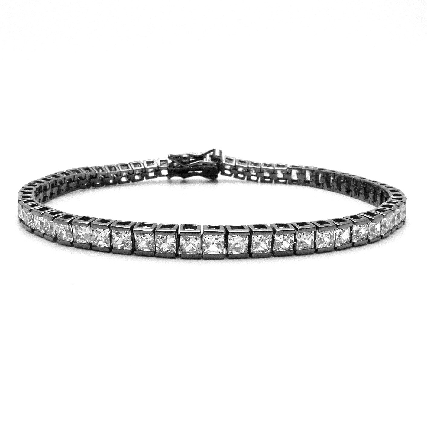Bratara tennis rodiu negru pietre albe patrate 2,5mm