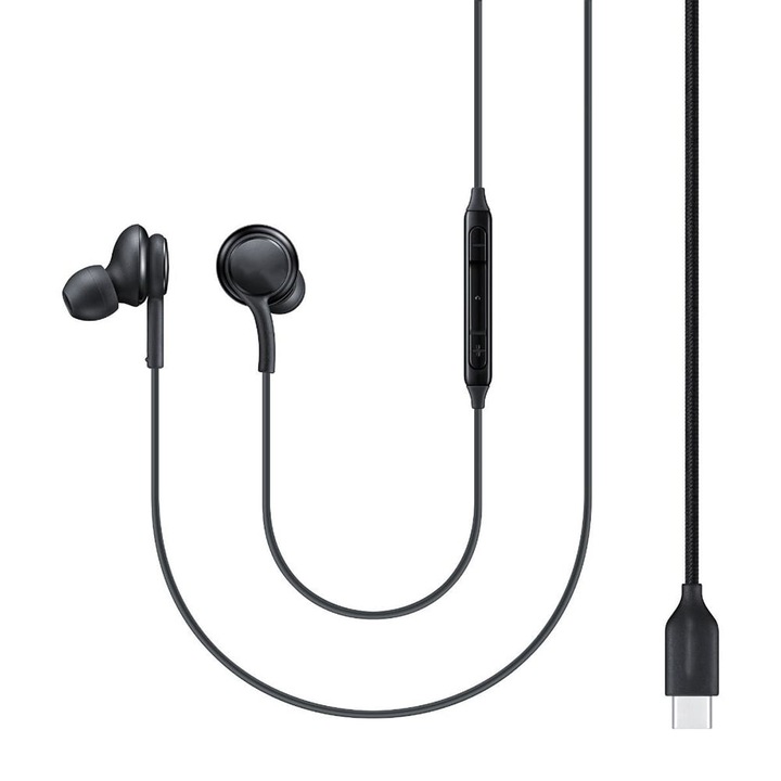 Casti USB Tip-C cu fir, in-ear, compatibile cu Samsung si alte telefoane cu port USB-C, SONORH®, Negru