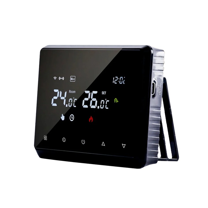 Smart WiFi интелигентен стаен термостат, приемник, съвместим с газови централи, съвместим с Tuya / SmartLif, черен