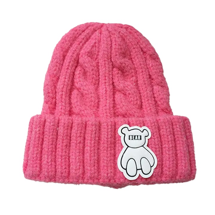 Caciula pentru copii, model moale si calduroasa, tematica happy bear world, 3 – 10 ani, roz aprins, EFAYN