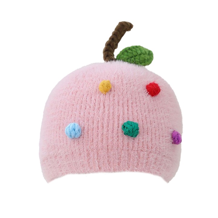 Детска шапка вкусен плодов модел с опашка тема сладко бебе 0-6 месеца розово EFAYN