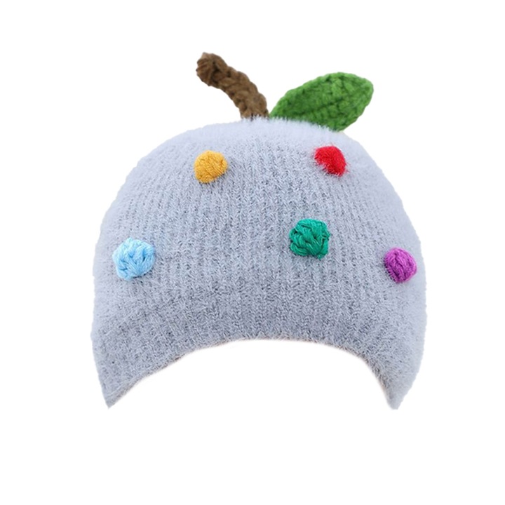 Детска шапка вкусен плодов модел с опашка тема сладко бебе 0-6 месеца сива EFAYN