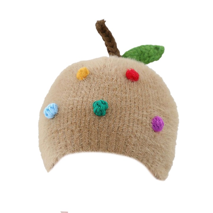 Детска шапка EFAYN, приятен плодов модел с опашка тема сладко бебе 0-6 месеца кафява