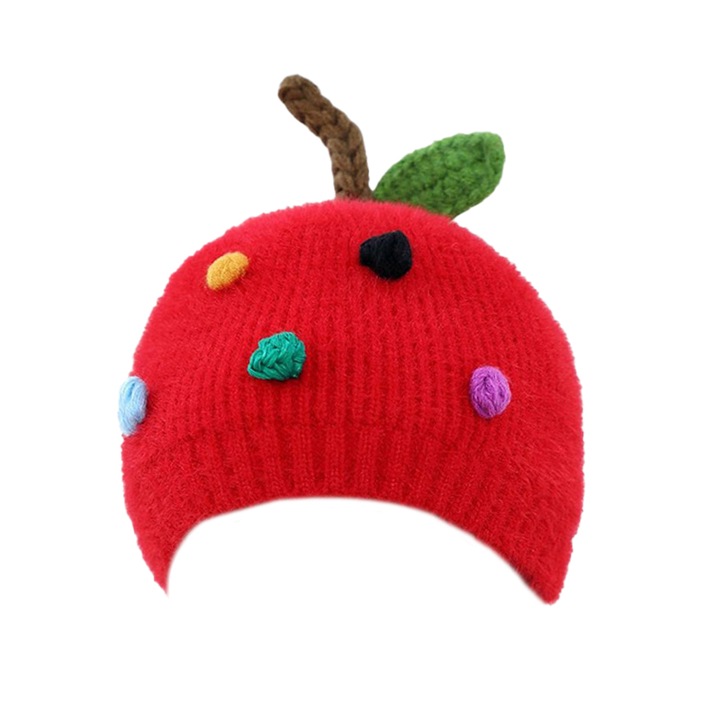 Детска шапка вкусен плодов модел с опашка тема сладко бебе 0-6 месеца червена EFAYN