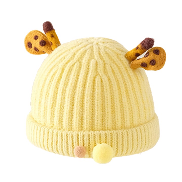 Caciula pentru copii, model cu urechiuse de animalute, tematica lumea prietenilor necuvantatori, 2 – 8 ani, galbena, EFAYN