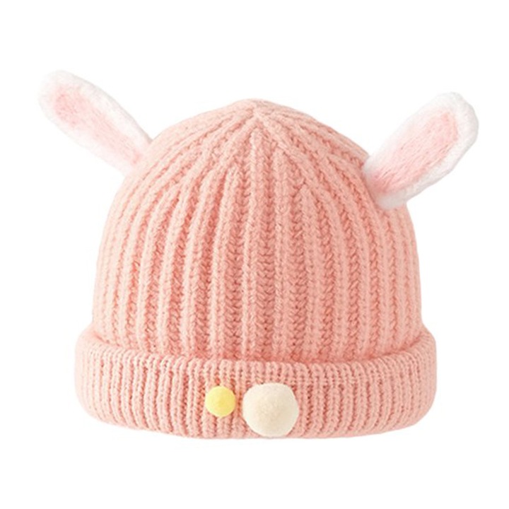 Caciula pentru copii, model cu urechiuse de animalute, tematica lumea prietenilor necuvantatori, 2 – 8 ani, roz, EFAYN