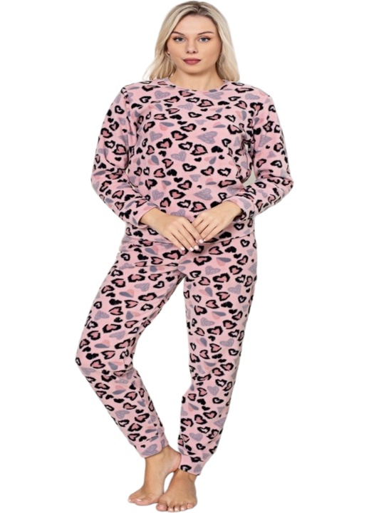 Pijama dama polar, StarFashion, groasa pentru iarna, microfibra, Roz