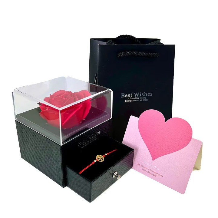 Cutie Sertar cu Trandafir Sapun Negru, 10x9 cm