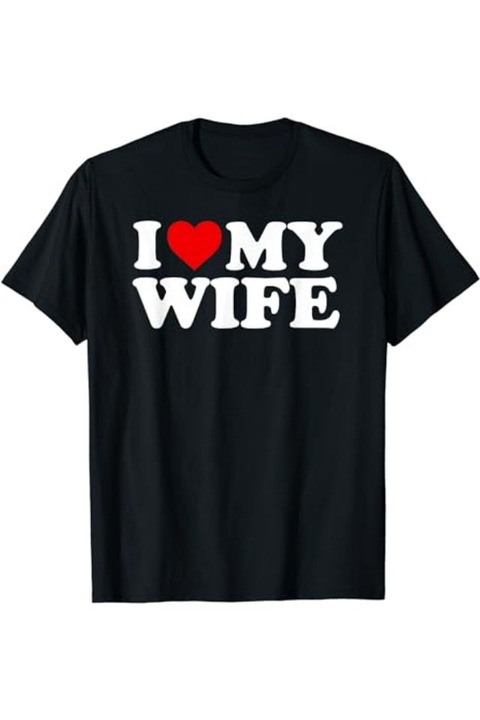 Női póló, páros, kézzel szabott bakelit, IMÁDOM A FELESÉGEM